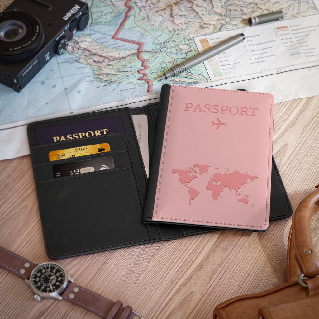 Pink World Map Passport Cover