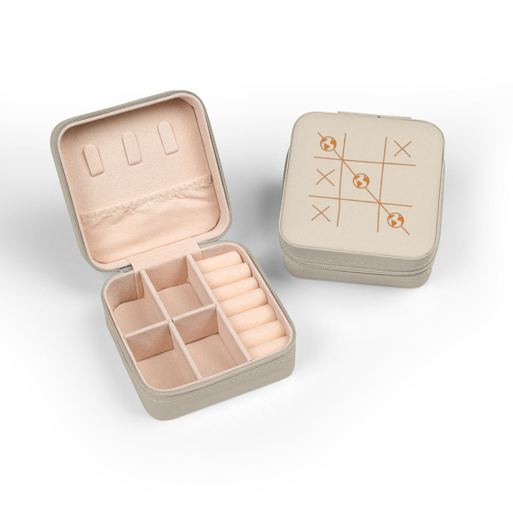 Kleines Reiseschmuckkästchen mit orangefarbenem Tic-Tac-Toe Weltkugel-Muster