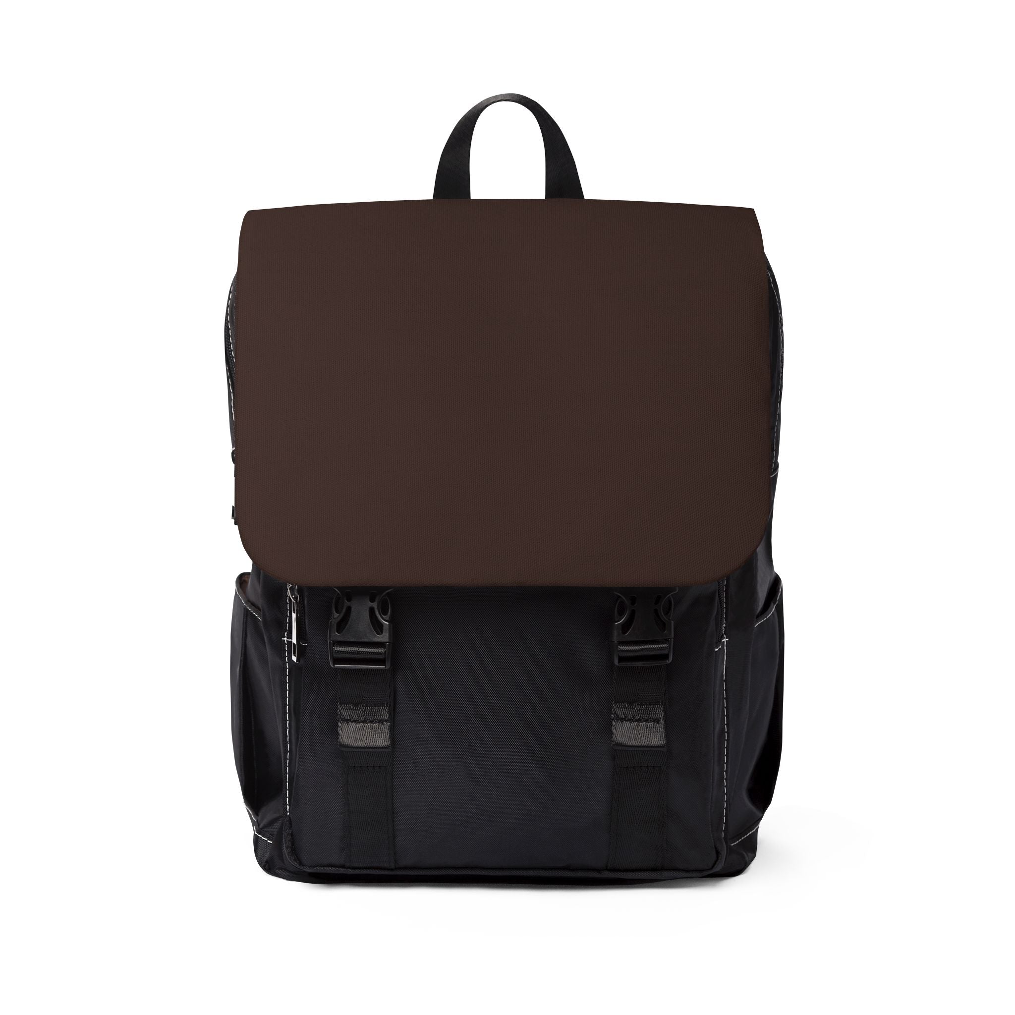 Braun-schwarzer Tagesrucksack Mocha aus Oxford Canvas mit großer Klappe und zwei Verschlüssen