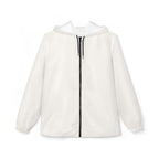 Windbreaker Ivory in warmem Off-White mit Kapuze, schwarzem Reißverschluss und elastischen Bündchen.
