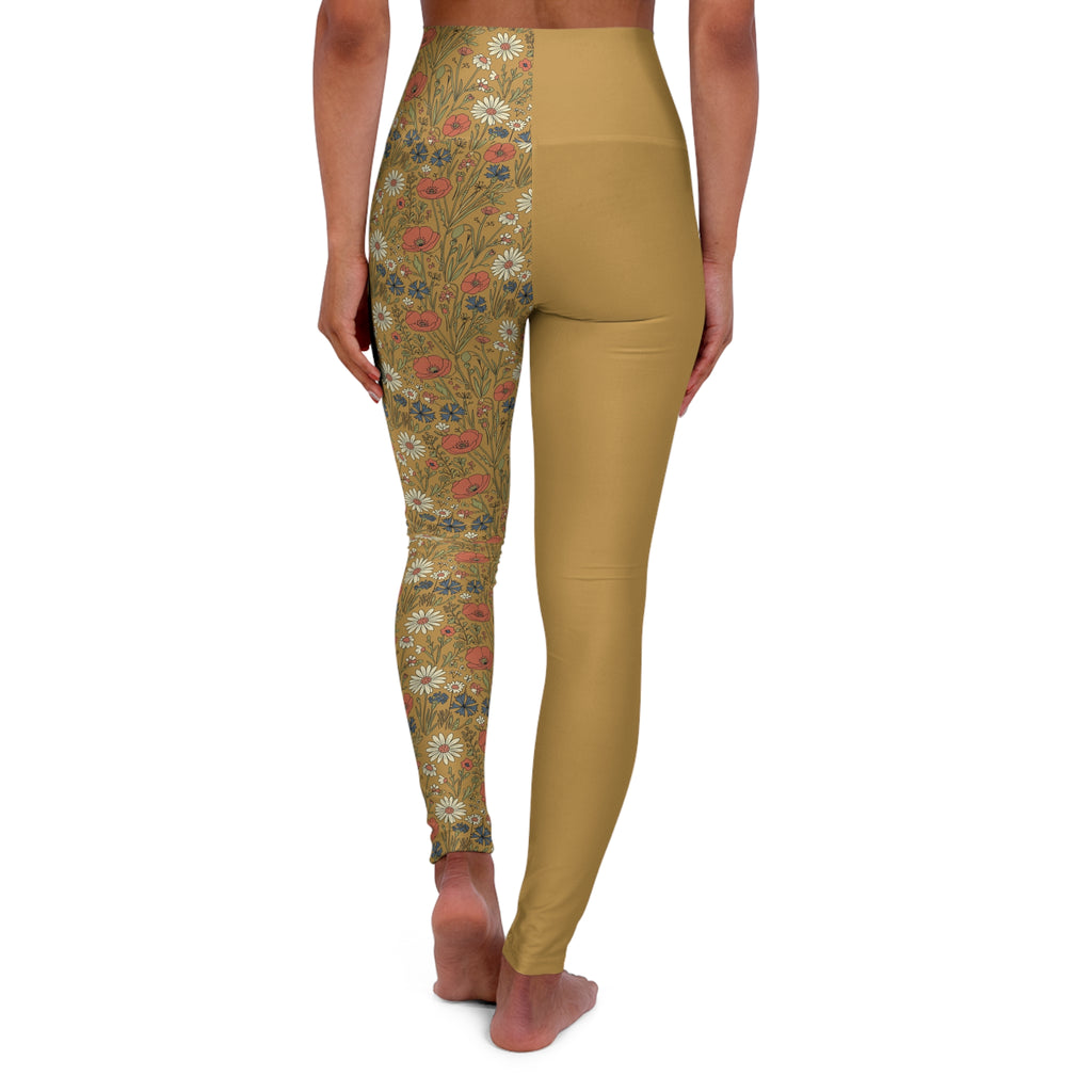 asymmetrische Boho Yoga Leggings mit floralem Mandala-Muster in warmen Erdtönen