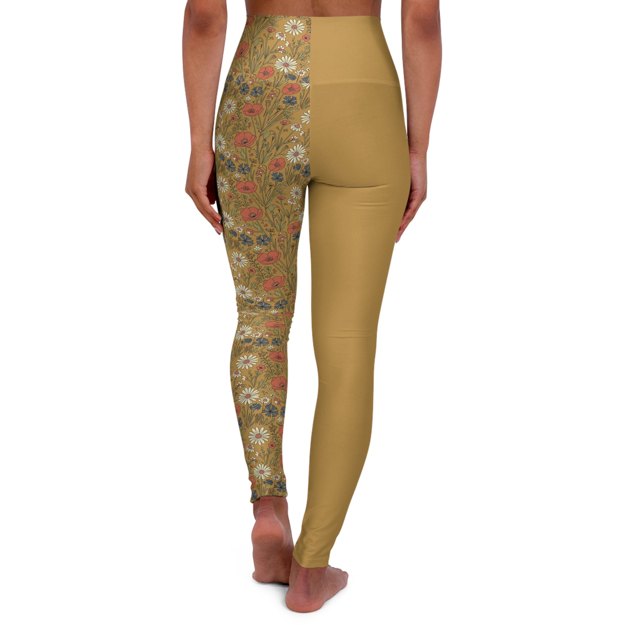 asymmetrische Boho Yoga Leggings mit floralem Mandala-Muster in warmen Erdtönen