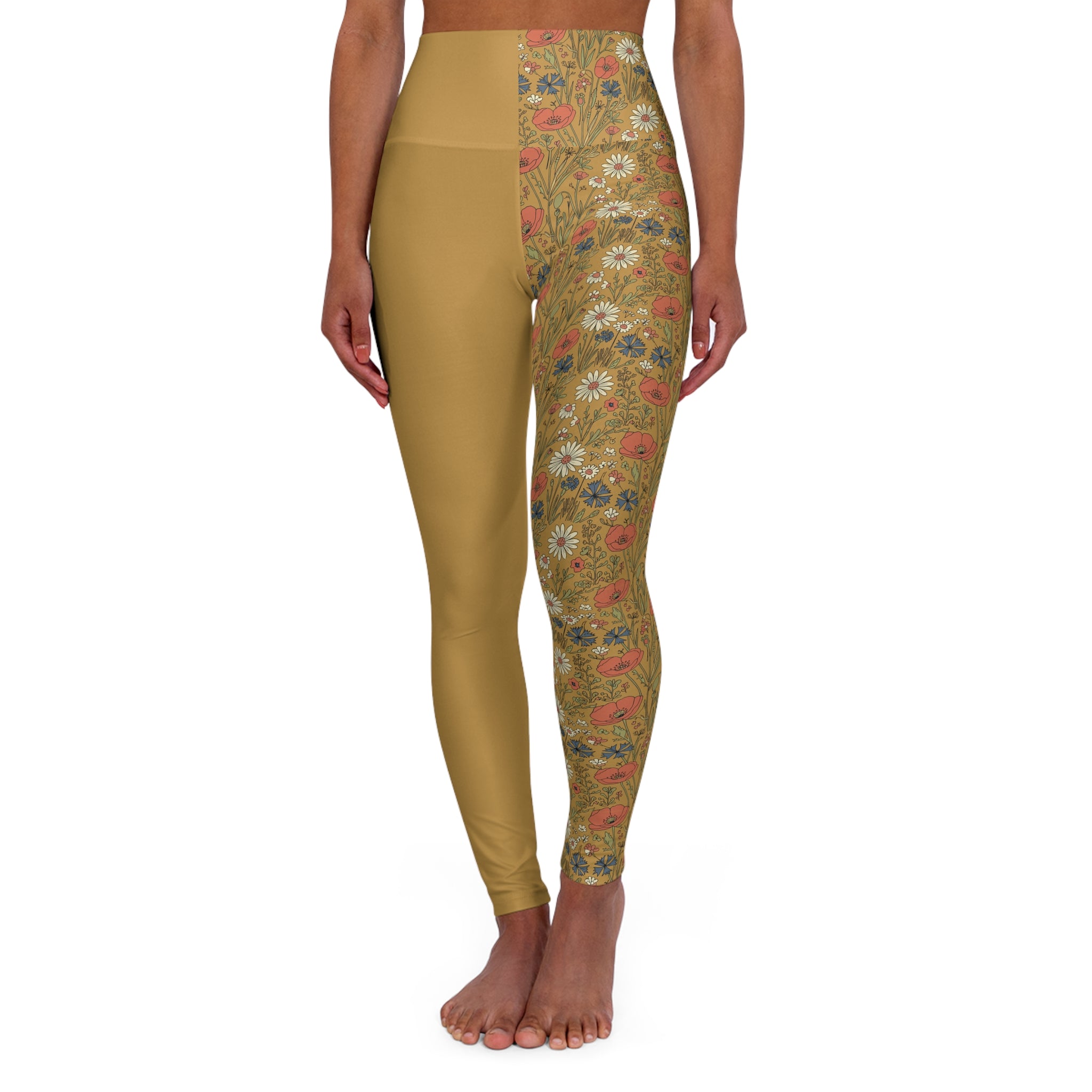 asymmetrische Boho Yoga Leggings mit floralem Mandala-Muster in warmen Erdtönen