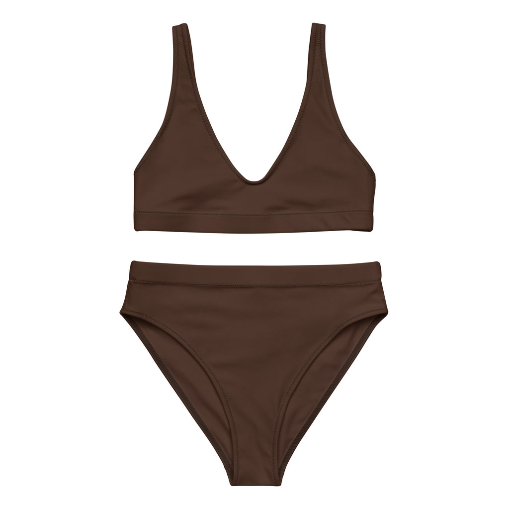 High Waist Bikini in Mocha Braun mit schlichtem Bikinioberteil und hohem Beinausschnitt für Damen.