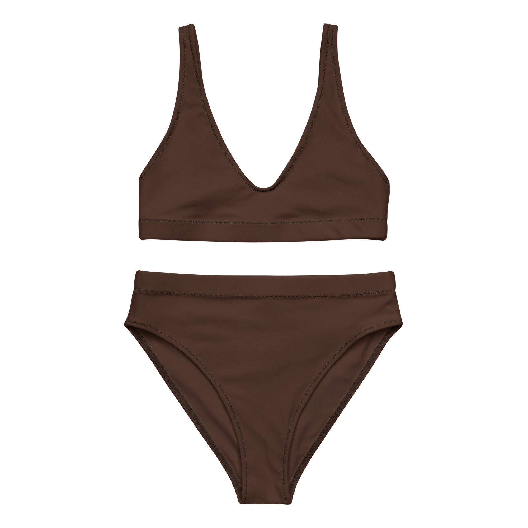 High Waist Bikini in Mocha Braun mit schlichtem Bikinioberteil und hohem Beinausschnitt für Damen.