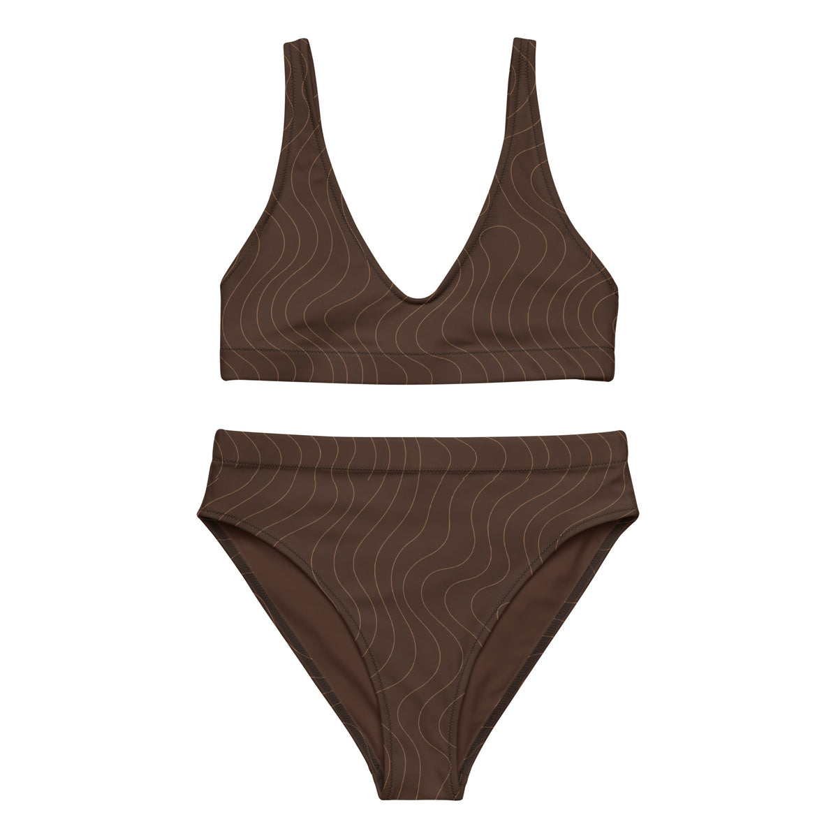 High Waist Bikini Mocha Waves in Braun mit feinem Wellenmuster.