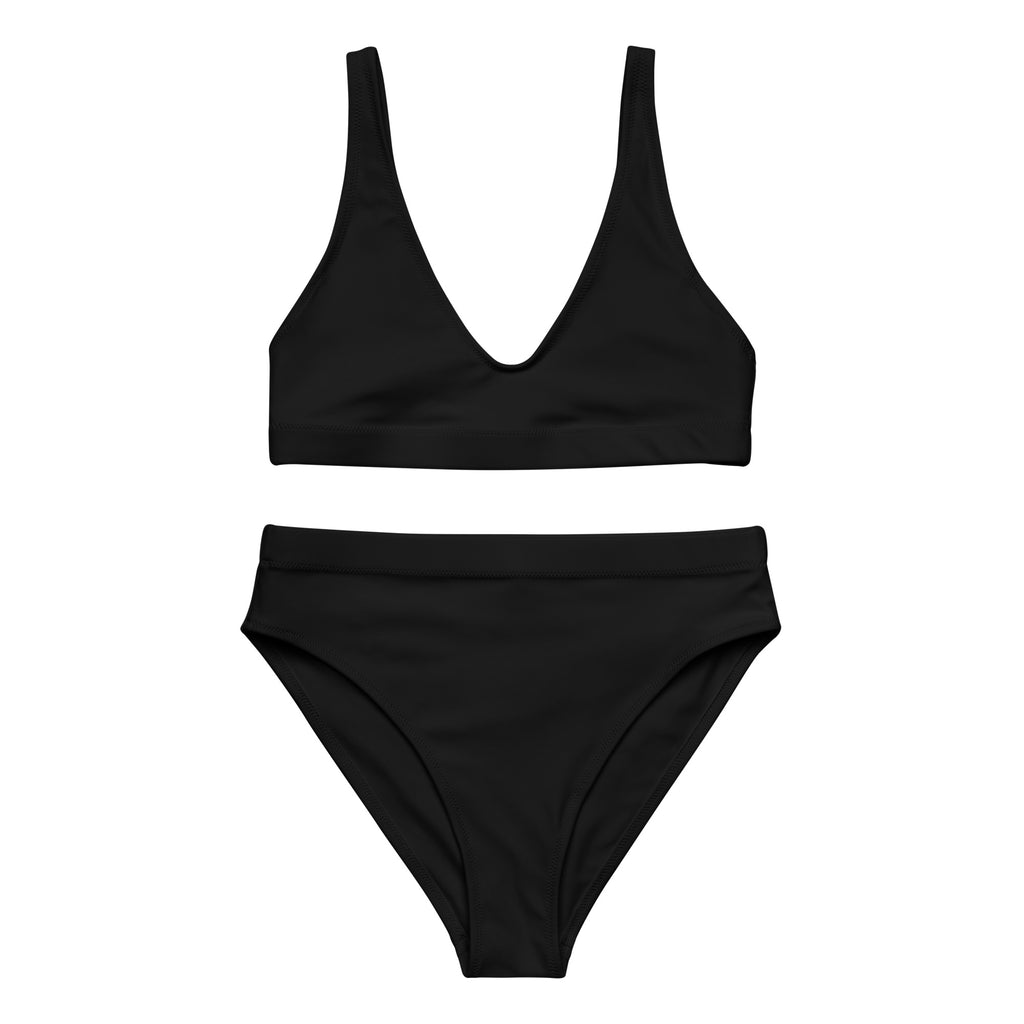 Schwarzer High-Waist Bikini von jenniabroad mit V-Ausschnitt Oberteil und breiten Trägern