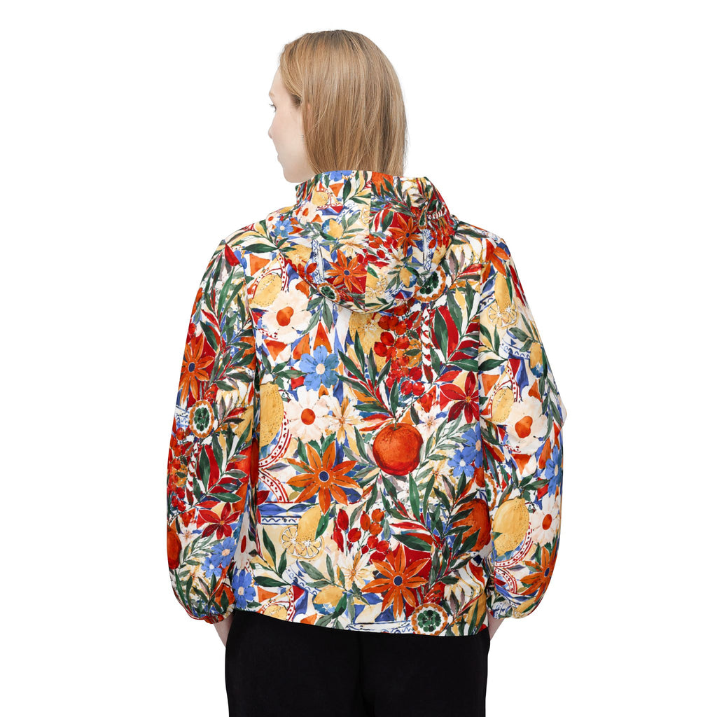 Leichter Damen Windbreaker mit mediterranem Blumenmuster