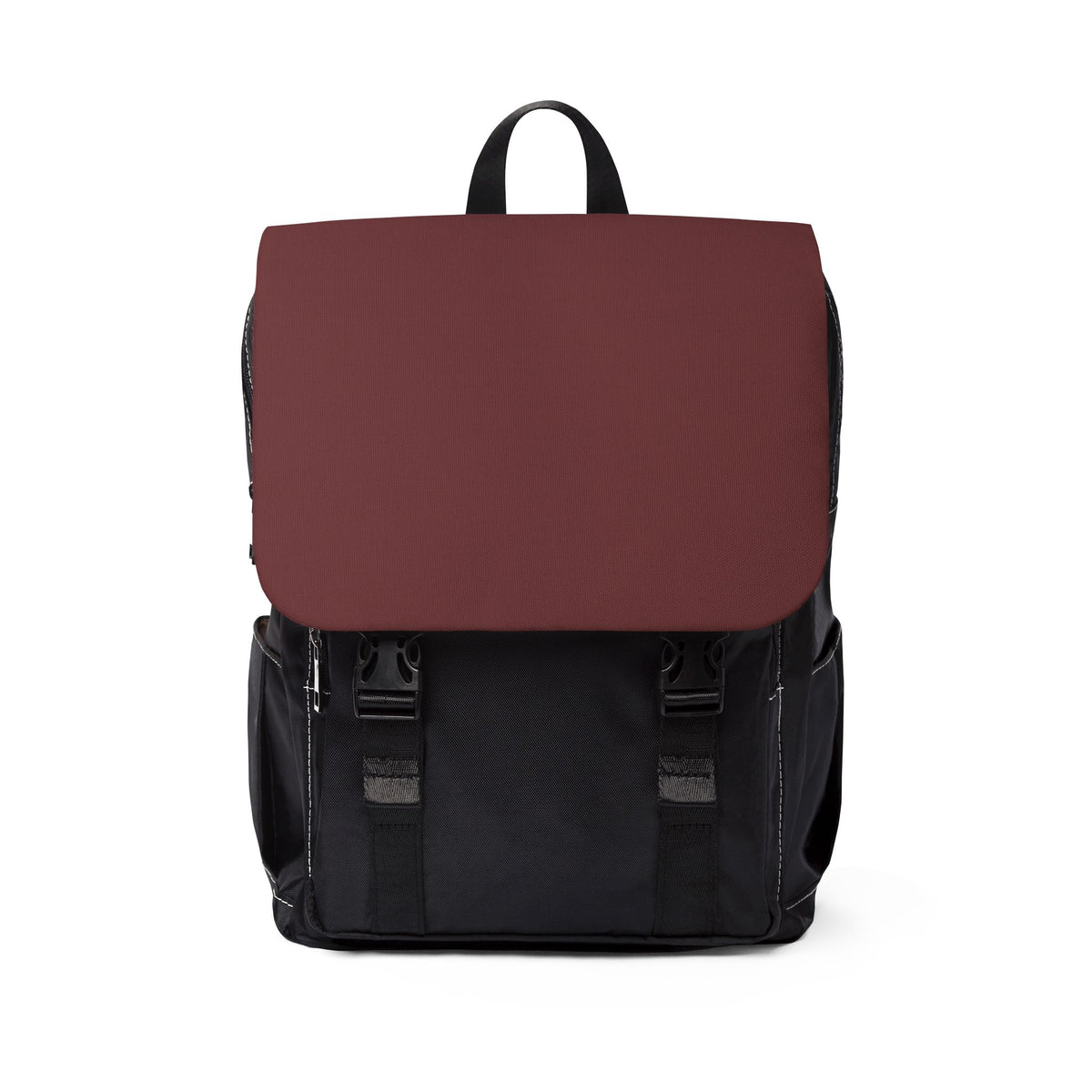 Tagesrucksack Deep Berry mit schwarzem Körper, großer Beerenlila Klappe und zwei Schnallenverschlüssen.