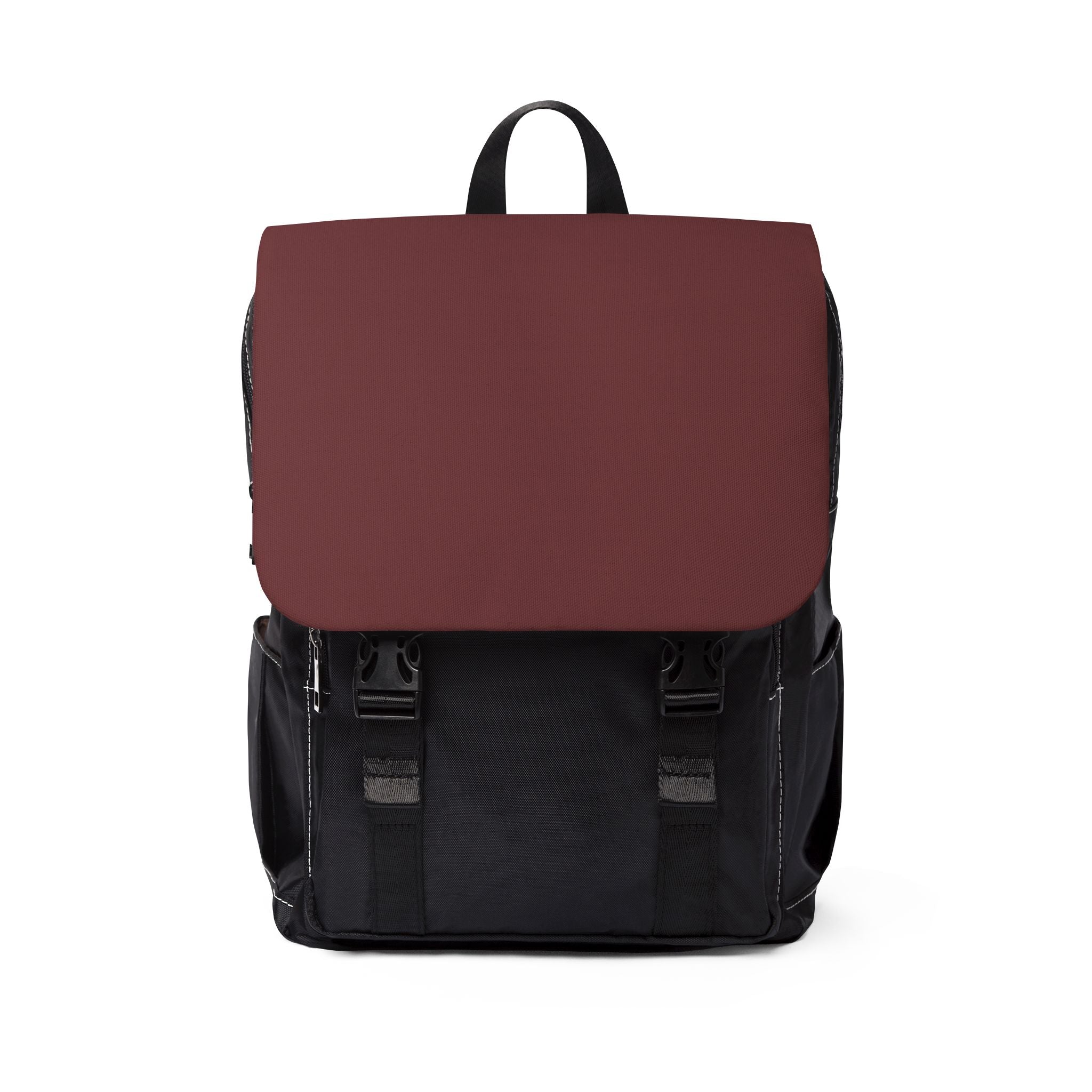 Tagesrucksack Deep Berry mit schwarzem Körper, großer Beerenlila Klappe und zwei Schnallenverschlüssen.