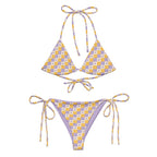 Triangel Bindebikini Lavender Picnic mit Schachbrettmuster in Lavendel und Sonnengelb mit Blümchen