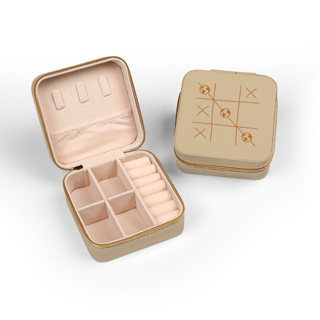 Kleines Reiseschmuckkästchen mit orangefarbenem Tic-Tac-Toe Weltkugel-Muster