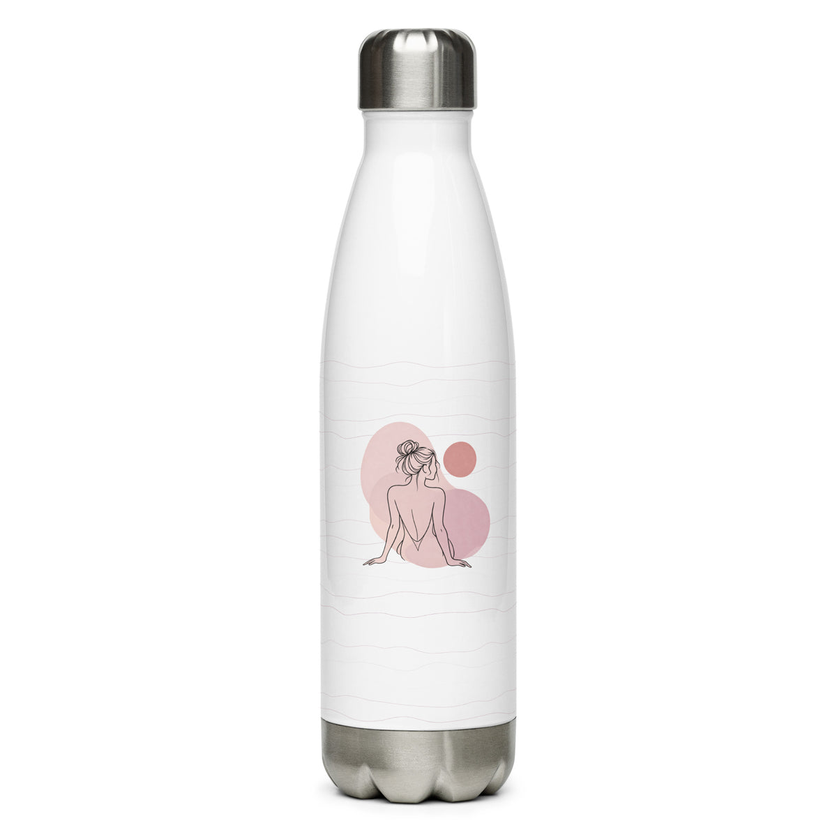 Weiße Edelstahl-Trinkflasche Bare Soul mit silberfarbenem Verschluss, filigraner Frauenillustration und roséfarbenen Designelementen