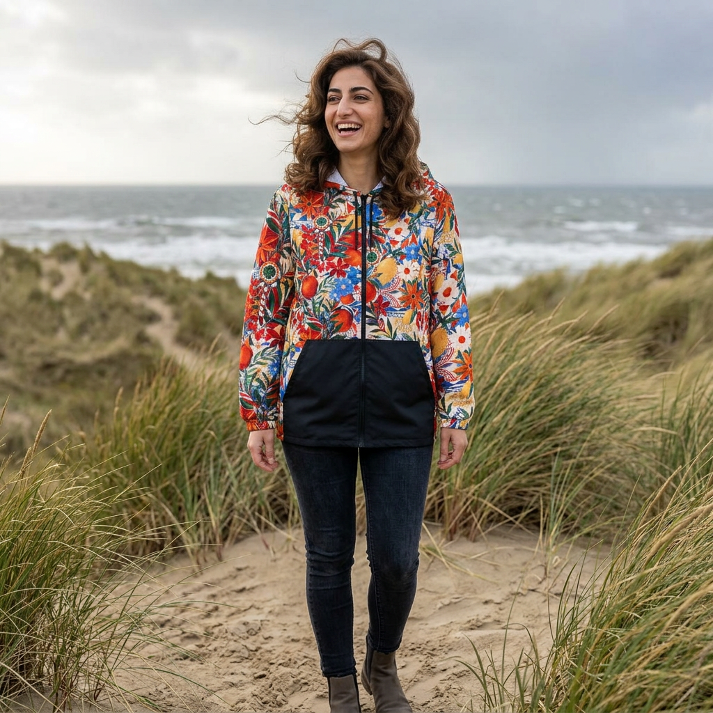 Leichter Damen Windbreaker mit mediterranem Blumenmuster