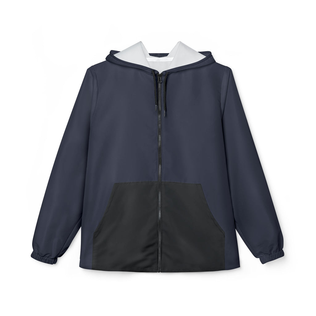 Windbreaker Midnight Blue für Damen in Dunkelblau mit schwarzer Kängurutasche, Kapuze und schwarzem Reißverschluss