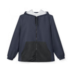 Windbreaker Midnight Blue für Damen in Dunkelblau mit schwarzer Kängurutasche, Kapuze und schwarzem Reißverschluss