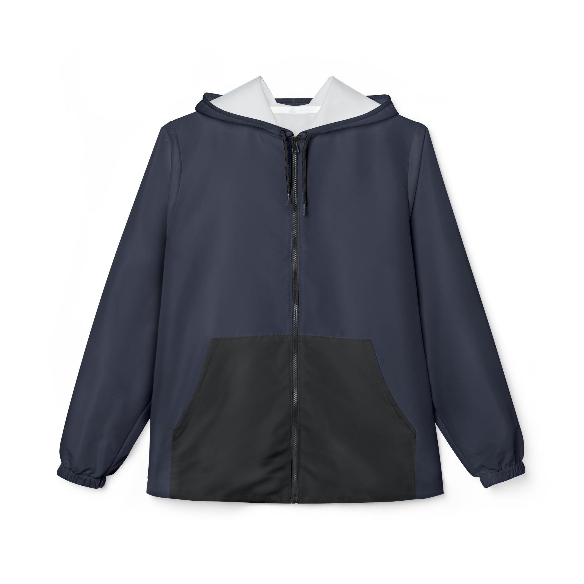 Windbreaker Midnight Blue für Damen in Dunkelblau mit schwarzer Kängurutasche, Kapuze und schwarzem Reißverschluss